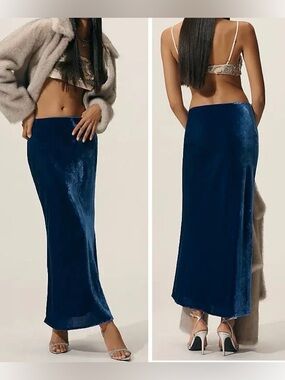Anthropologie The Tilda Maxi Slip Skirt Velvet Blue Sapphire size M